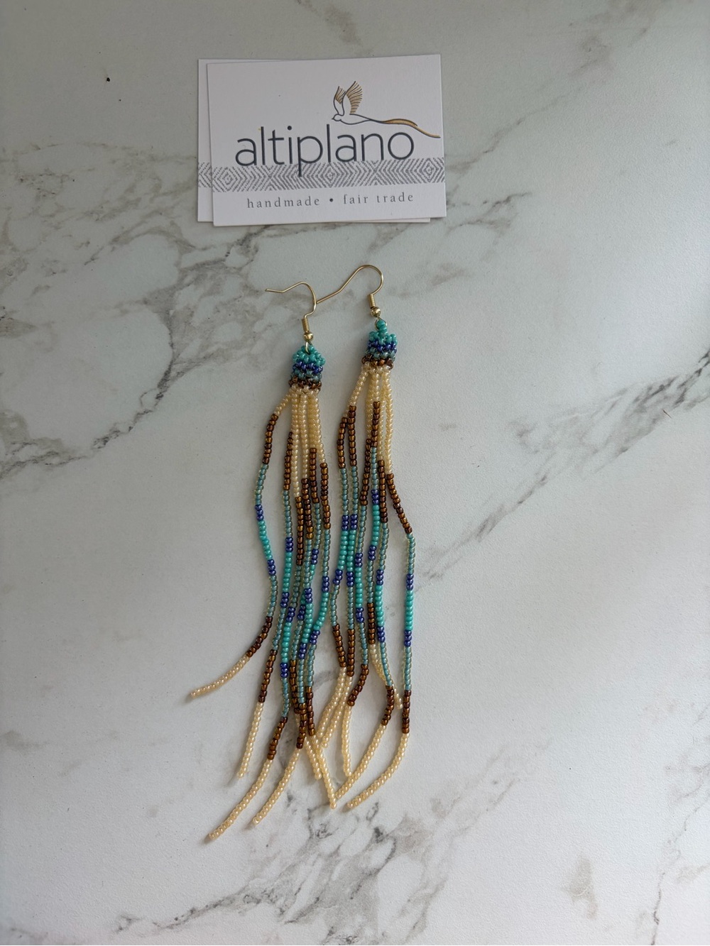 Altiplano Beaded Fringe Duster Blue & Gold Earrings